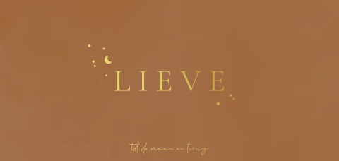 Langwerpig geboortekaartje met sterren en maan - bruin