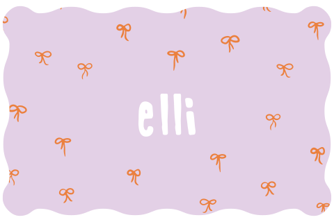 Lila geboortekaartje met golfrand en oranje strikjes