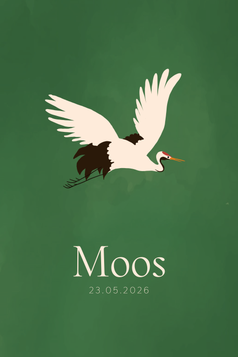 Geboortekaartje met kraanvogel - groen