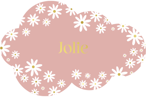 Roze geboortekaartje in wolkvorm – Bloemen