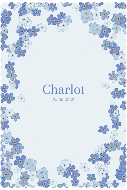 Blauw geboortekaartje – Vergeet-mij-nietjes rand