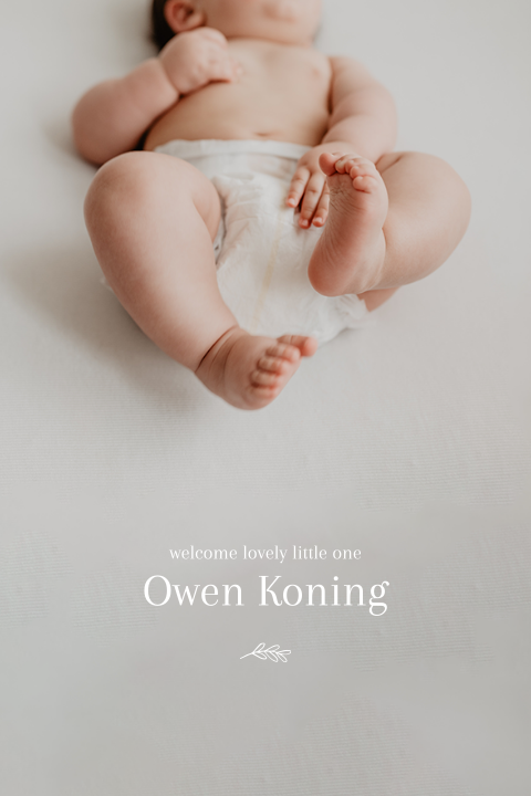 Geboortekaartje met grote foto, quote, naam en takje