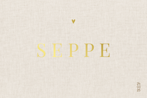 Linnen look geboortekaartje liggend met goudfolie