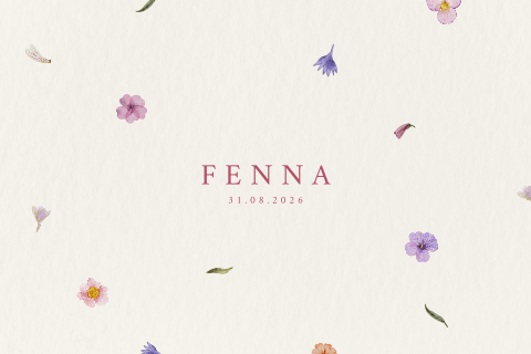 Geboortekaartje met droogbloemen en blaadjes – Liggend