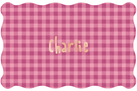 Geruit roze geboortekaartje met golfrand