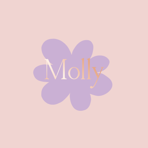 Roze kaartje met lila bloem en folie in roségoud