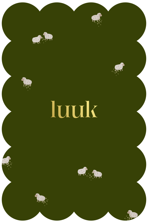 Groen geboortekaartje met schaapjes