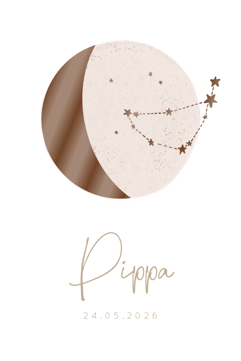 Geboortekaartje met maanstand en sterrenbeeld