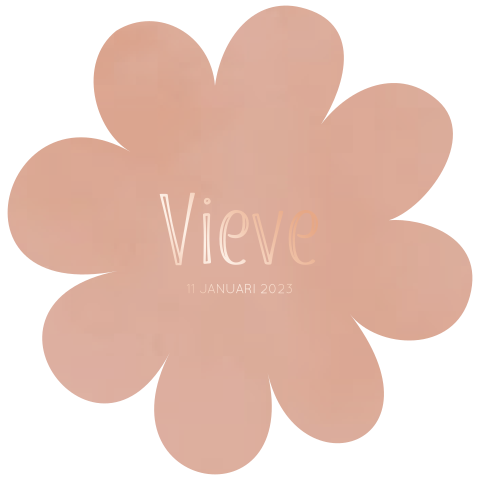 Geboortekaartje bloem - roze met roségoud folie