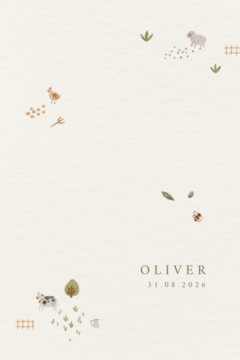 Minimalistisch geboortekaartje – Boerderijdieren