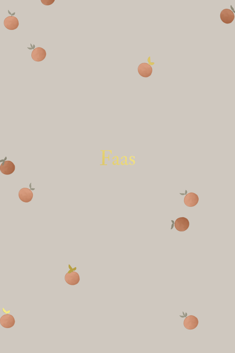 Beige geboortekaartje met sinaasappels en goudfolie