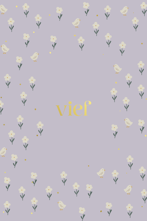 Lila geboortekaartje met eendjes en bloemetjes