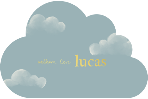 Blauw geboortekaartje in wolkvorm – Wolken en goudfolie