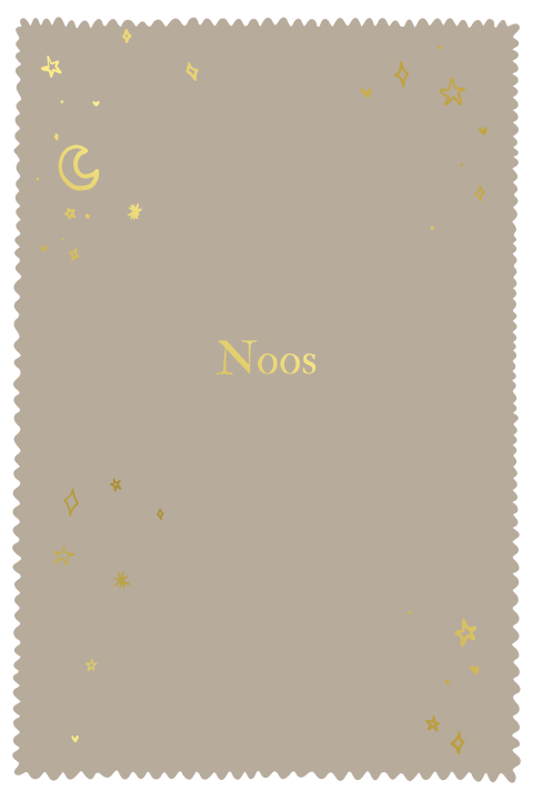 Beige geboortekaartje met kartelrand en speelse sterren en maan