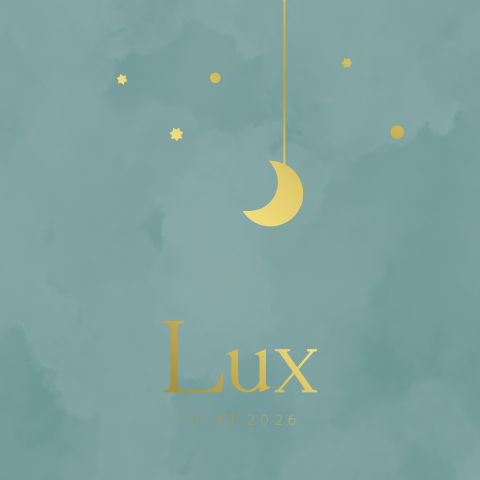 Blauw geboortekaartje met maan en sterren