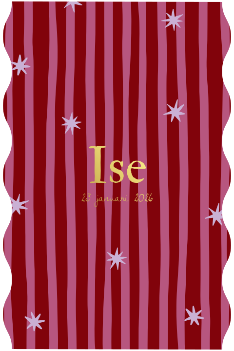 Geboortekaartje bordeauxrood en roze met strepen en sterren