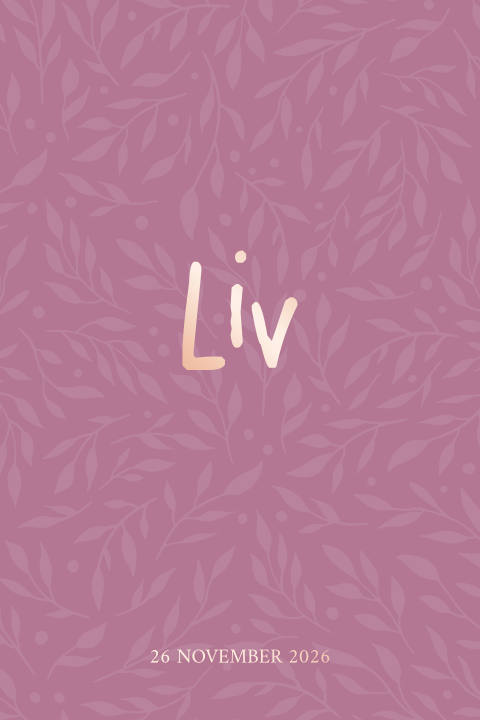 Roze geboortekaartje – Takkenpatroon en rosegouden details