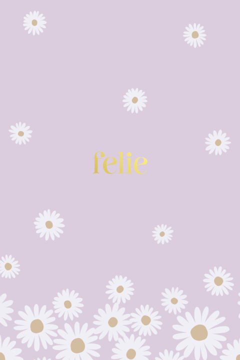 Lila geboortekaartje met bloemenpatroon