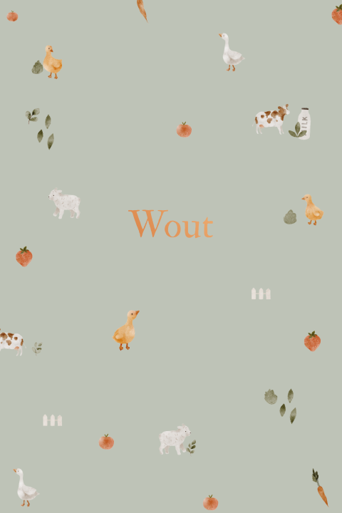 Groen geboortekaartje met boerderij patroon