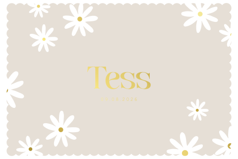 Geboortekaartje – Bloemen, kartelrand en goudfolie