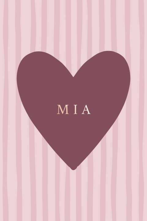 Roze geboortekaartje met streepjes en hart