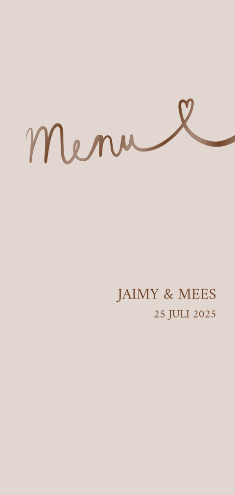Menukaart met sierlijke letters in chocoladekleur