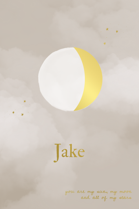 Geboortekaartje Maanstand en sterren met goudfolie - wolken