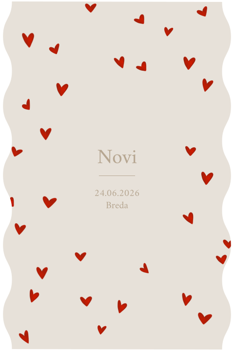 Geboortekaartje met rode hartjes en golfrand