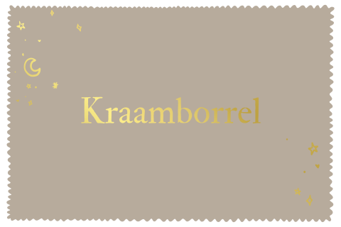 Zandkleurig kraamborrel kaartje met sterren en maan in goudfolie