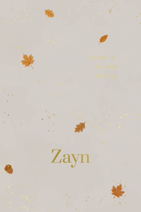 Beige geboortekaartje met herfstbladeren