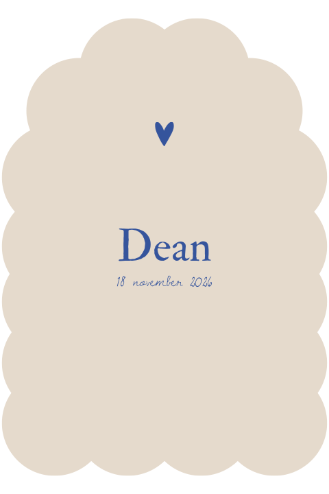 Geboortekaartje met golfrand en hartje in blauw