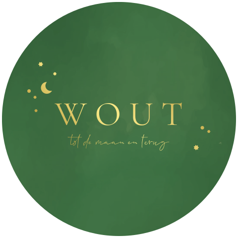 Rond geboortekaartje met maan en sterren - groen