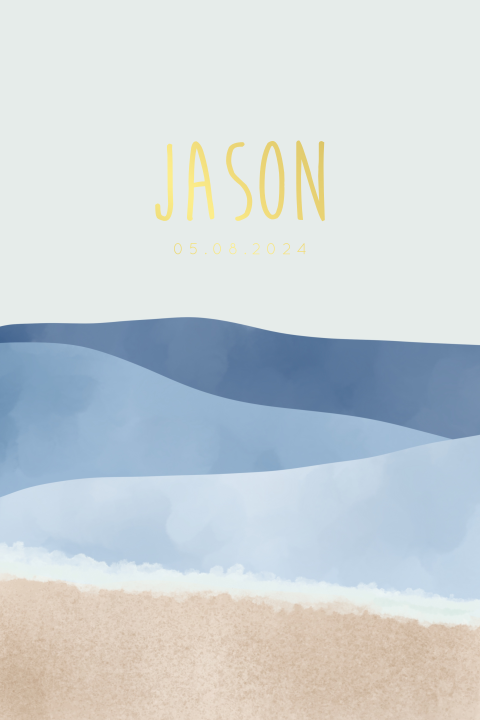 Geboortekaartje met zee en strand