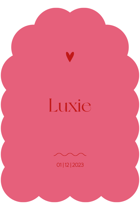Roze met rood geboortekaartje in boogvorm golfrand - Color Blocking