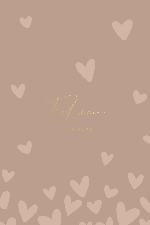 Beige geboortekaartje met hartjesregen