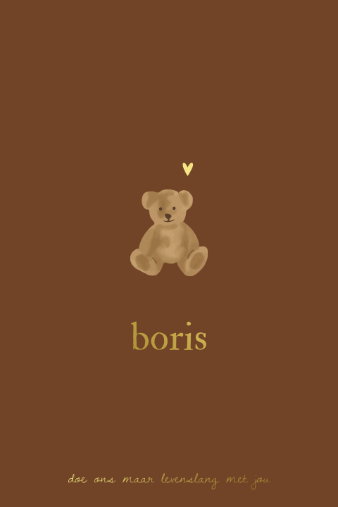 Schattig bruin geboortekaartje – Teddybeer en goudfolie