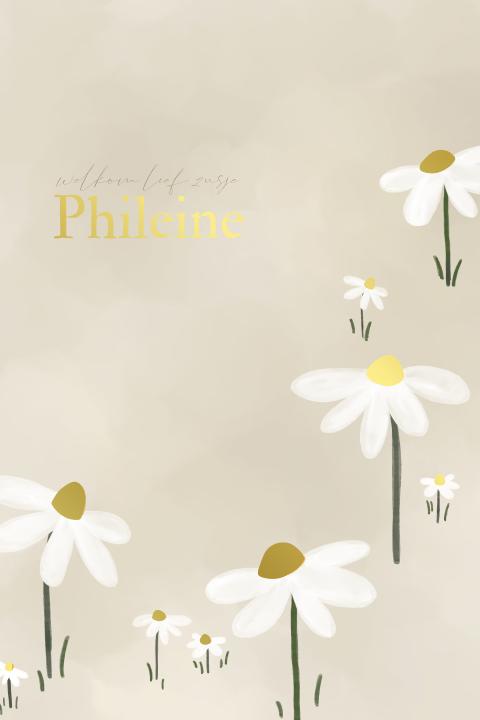 Geboortekaartje met bloemenveld van madeliefjes