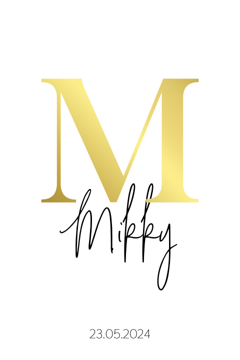 Geboortekaartje met grote letter - wit met goudfolie