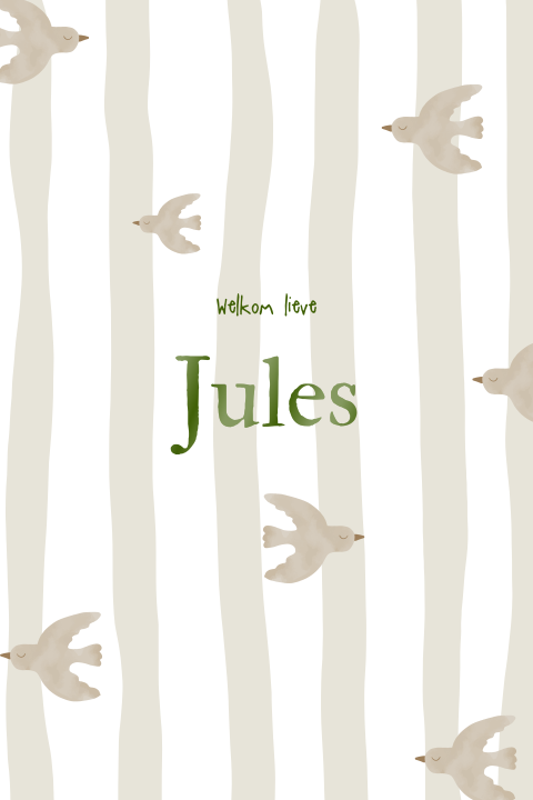 Gestreept kaartje met vogels en groene folie