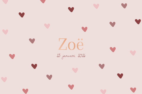 Geboortekaartje met roze hartjes