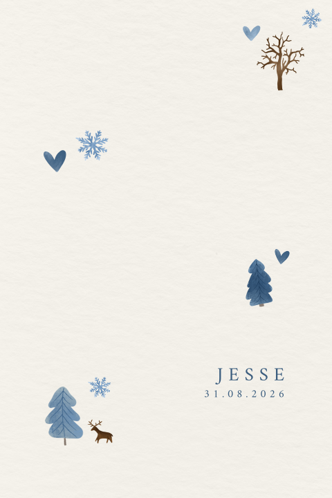 Minimalistisch geboortekaartje met winterillustraties