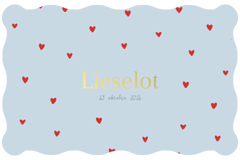 Blauw geboortekaartje met golfrand en hartjes