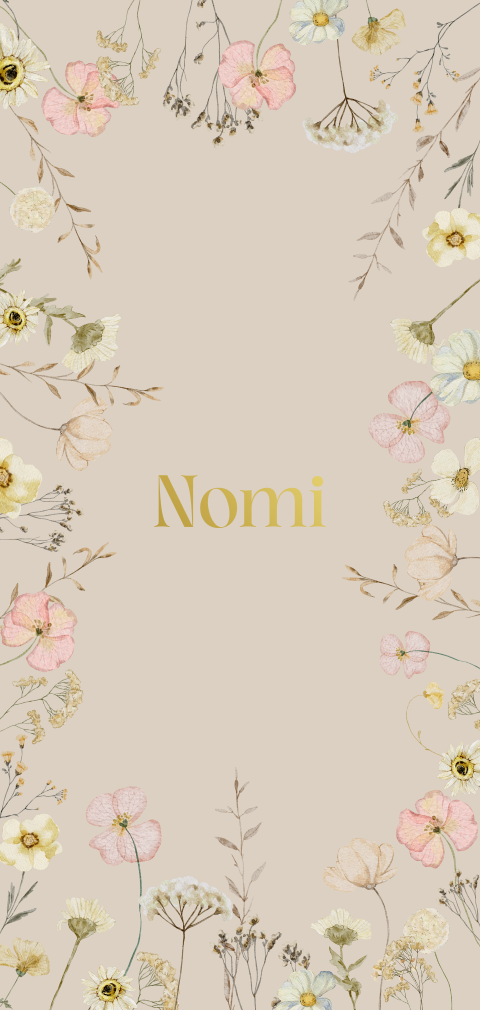 Beige geboortekaartje met rand van droogbloemen