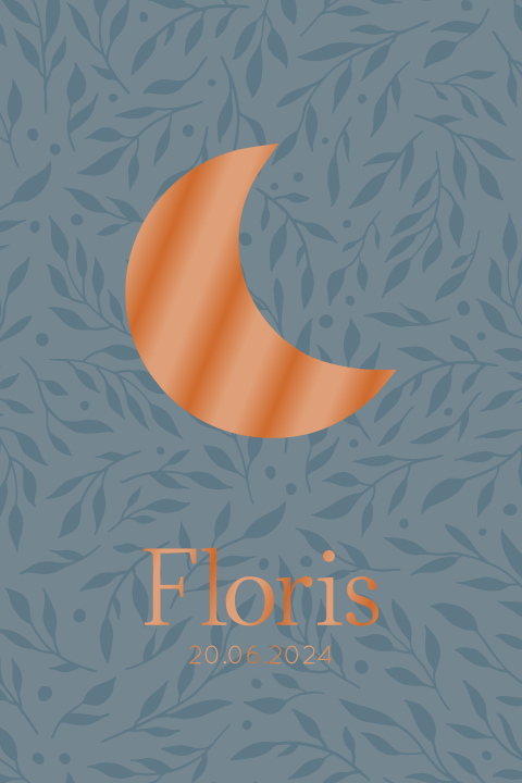 Geboortekaartje met koperen maan - blauw