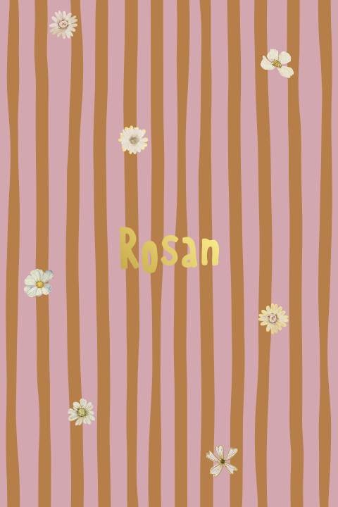 Geboortekaartje met roze en bruine strepen en bloemen