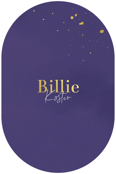 Donkerblauw ovaal geboortekaartje met goudfolie