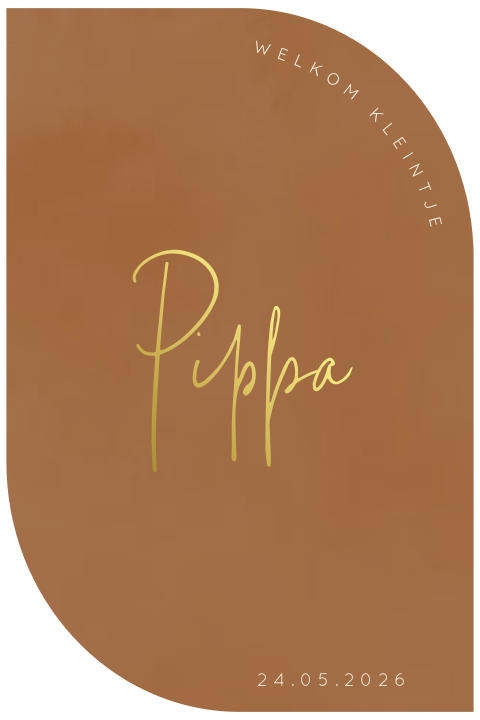 Bruin geboortekaartje in bijzondere vorm met goudfolie