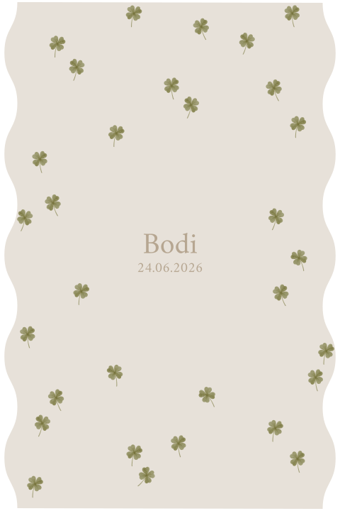 Geboortekaartje met klavertjes en golfrand