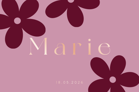 Geboortekaartje roze met bordeaux bloemen en roségoud