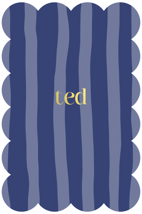 Blauw gestreept geboortekaartje – Golfrand en goudfolie